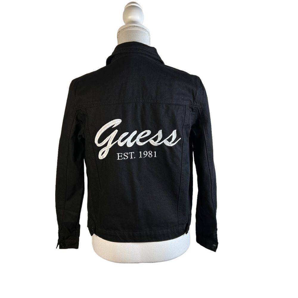 Rare! Vintage 90s Guess Black Denim Logo Trucker trucker